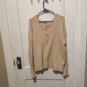 Sonoma Women's Tan Ribbed Henley Sweater
